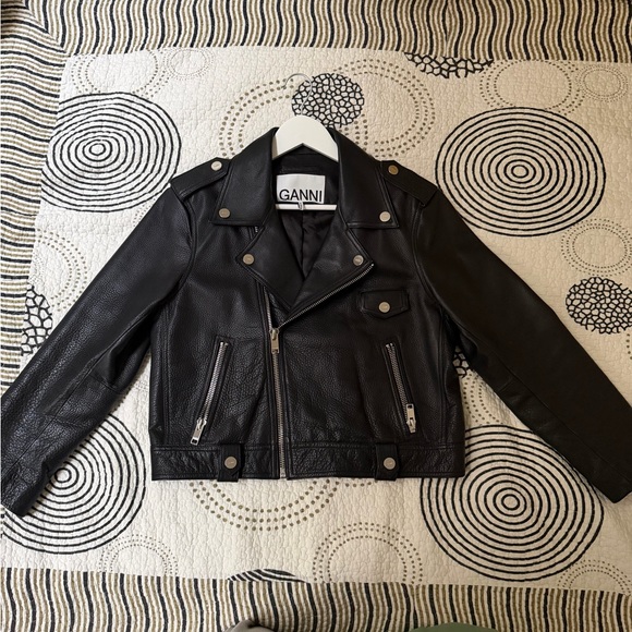 Ganni Black Biker Jacket with Silver Accents - Picture 3 of 4